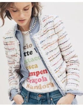 J.Crew Lady Jacket in Ivory Rainbow Tweed Braided Trim Fringe Preppy Spring 4